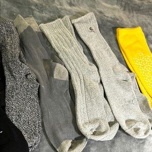 Casual Gray and Yellow Crew Socks with Ribbed Cuffs
